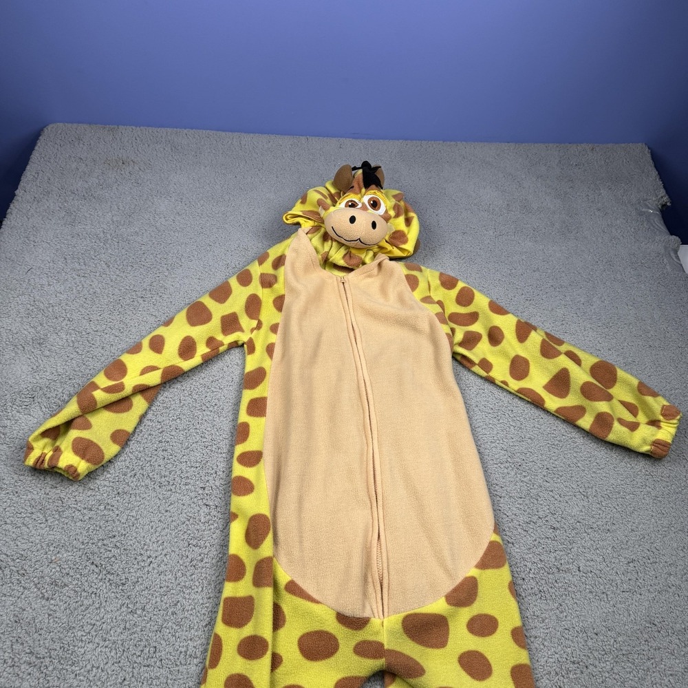 J-Animals Giraffe‎ One Piece Pajamas Kids One Size Yellow Hooded Fleece Costume